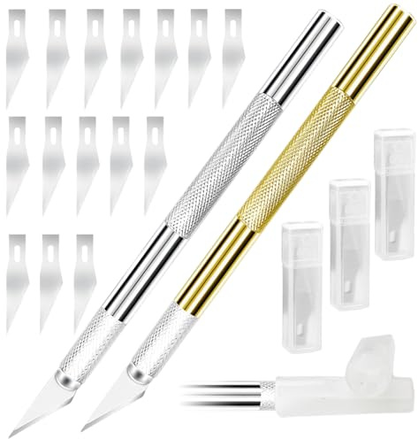 2PCS Exacto Craft Trimmer – Precision Aluminum Alloy DIY Tool for Carving, Art Craft, Professional Non-Slip Design for Model Making, Cutting Leather, Wood, Foam & Bread with 15 Spare Blades