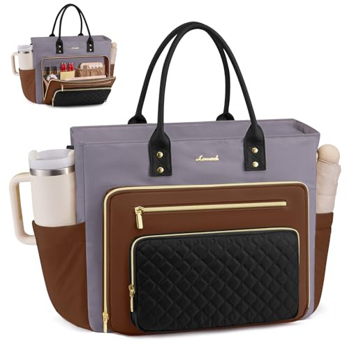 LOVEVOOK Teacher Tote Bag for Women Work, Laptop Bag Nurse Bags With Large Cup Holder, Professional Computer Briefcase Business Handbag, Diaper Bag Mother Gift, 15.6 Inch
