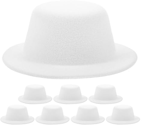 UPKOCH 8 st Mini Top Hat: Miniatyr formella hattar - Vit liten filtmössa för pyssel Jul snögubbe fest docktillbehör pysselprojekt clown hårspänne