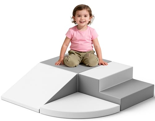 Helangel Blocchi di costruzione in schiuma XXL per bambini, blocchi di schiuma per arrampicata con custodia in pelle, set morbido per arrampicata per bambini da 1 a 3 anni (grigio bianco-4)