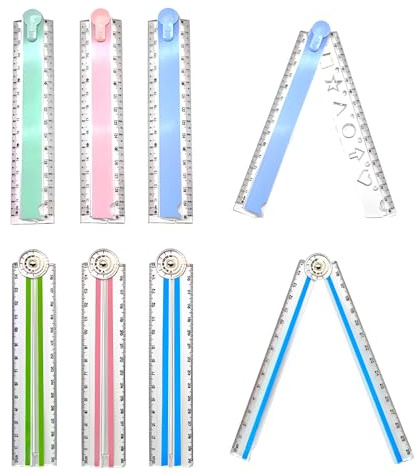 MSLSOZ Lot de 6 règles pliantes colorées, 30 cm, deux motifs, pour dessiner des motifs géométriques et mesurer les angles, règles en plastique transparent, pour l'école et le bureau (rose + bleu +