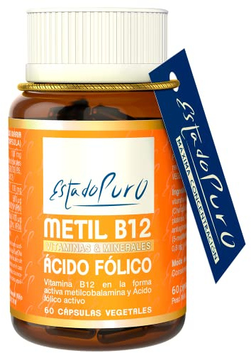 Vitamina B12 Vegana 500mcg Estado Puro - B12 Metilcobalamina y Acido Folico Activo - Complejo Vitamina B: B1, B2, B3, B5, B6, B12, Biotina, Ácido Fólico y Espirulina - 60 Cápsulas Veganas de Tongil