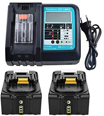 2X 18V 5.0Ah Batteri och Laddare 3A för Makita BL1850 BL1830 BL1840 BL1860 18 Volt LXT Werkzeugakku DC18RA DC18RC