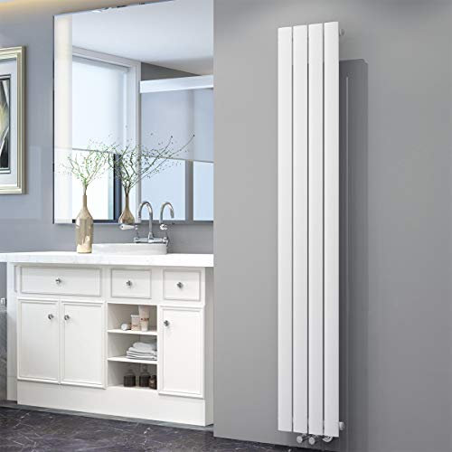 ELEGANT Radiador de panel vertical, 1800 x 308 mm, capa blanca, conexión central, radiador de baño, diseño vertical, plano, radiador