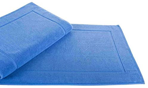 etérea Duschvorleger Frottee - 2er Set - 100% Baumwolle - Carli Classic Badezimmerteppich - Badematte schnelltrocknend - Bathroom Mat Badvorleger Waschbar - 850 GSM Badteppich 50x80 cm -Blau
