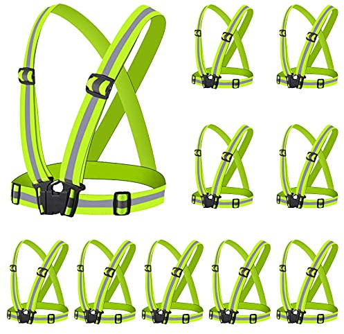 Miushion Reflective Vest - 10 Pack Running Vest Reflector for Night Running, Biking, Walking, Reflective Running Vest with Safety Straps, High Visibility Reflector (Green)