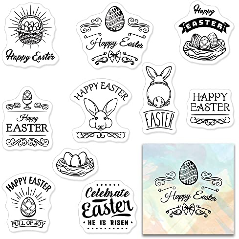 Easter Rabbits Clear Stamps for Card Making and Journaling, Easter Eggs Silicone Stamps Easter Words Rubber Stamps for Scrapbooking DIY Cards Album Crafts Supplies