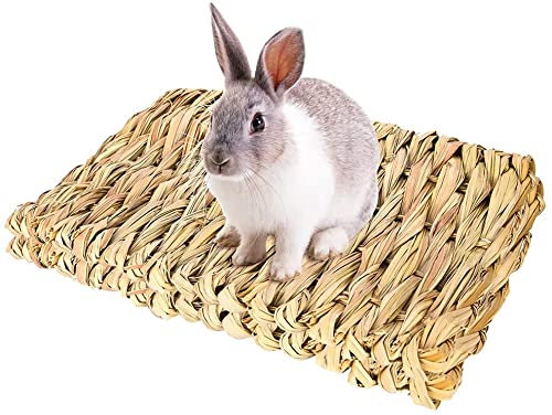 Yicare Tier-Kauspielzeug, Betten, natürlich gewebte Grasmatten, Kaninchen-Bett, Nest für Meerschweinchen, Papageien, Kaninchen, Hamster, Ratten, 2 Stück