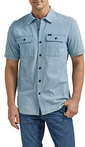 Lee Extreme Motion - Camisa de Trabajo Multiusos de Manga Corta con Botones para Hombre, Color Cambray, 34/36, Lavado Ligero Chambray, S
