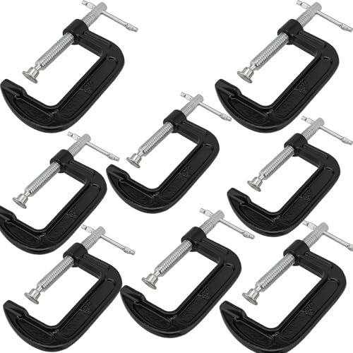 JEUIHAU 8 Piece 3 Inch C-Clamp Set, Heavy Duty C Clamp, Small C Clamps Set Cast Iron C Clamp for Woodworking, Welding, Metal Workpiece, Carpentry, DIY, Black