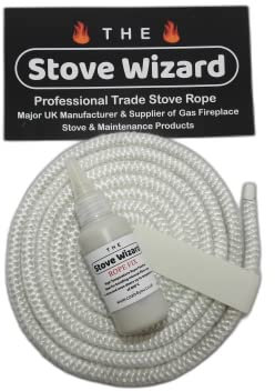 The Stove Wizard White Stove Rope Kit 10mm x 2.5m with Large 50ml Adhesive for Wood Burning Stoves