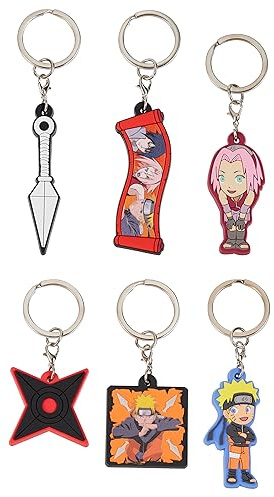 NARUTO Geldbörse und Schlüsselanhänger Kinder Set - Kleine Geschenke für Kinder Anime Geldbeutel mit Metall-Schlüsselring (Mehrfarbig Set von 6 Schlüsselanhängern)