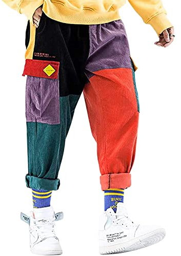 CKurityn Pantalon Cargo pour Hommes - Multi-Poches, Patchwork, Jogger Décontracté, Streetwear avec Cordon de Serrage, Style Samouraï et Harem