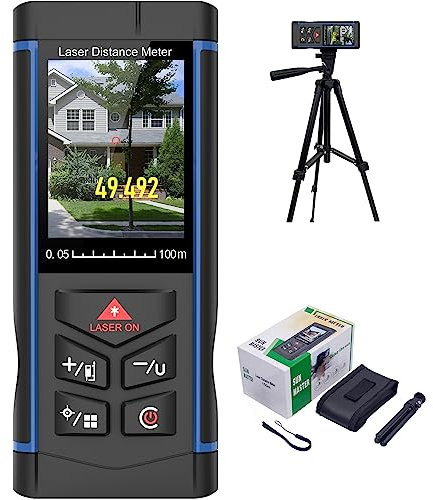 S.Fine 100m Laser Entfernungsmesser mit 6-Fach Kamera, ±2mm Genauigkeit, Elektronische Wasserwaage, Echtzeit-Winkelanzeige, Outdoor & Indoor Distanzmessgerät inkl. Stativ