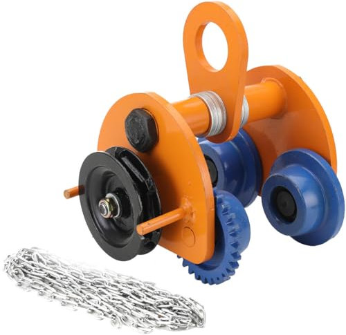 CDZHLTG Rollfahrwerk 2000 kg Flanschbereich 80-168 mm Krankatze Laufkatze Handfahrwerk für Kran mit 3 Meter Kette, Gelb