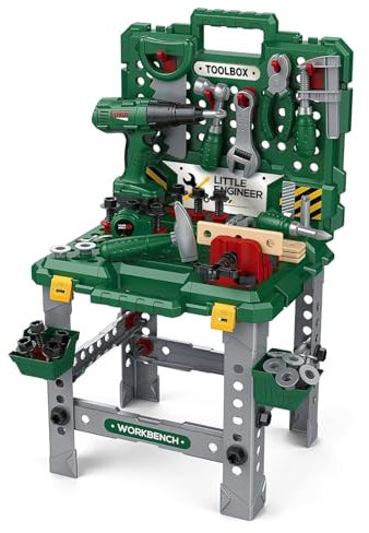 PEBBLE HUG Green Workbench Tool, Combination Tool Set For Boys, Work Bench Holder Toy, Education Elements, Pretend Play Tool Set, Sturdy And Durable