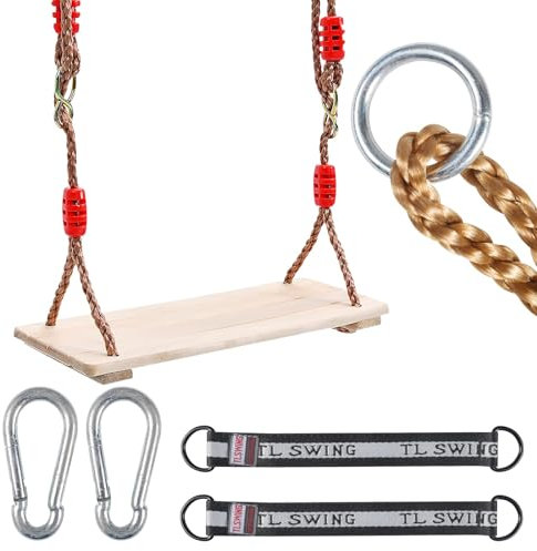 AUEJACKY Schaukelsitz aus Holz, Schaukel für den Außenbereich, Schaukel für Kinder und Erwachsene, mit Verstellbarer Seillänge, maximale Belastung 160 kg, Aktivitäten im Freien, drinnen