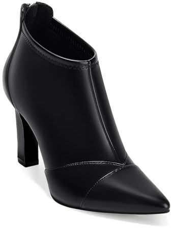 Coutgo Womens Ankle Booties Dress Boots Pointed Toe Stiletto High Heel Splicing Booties Shoes with Back Zipper
