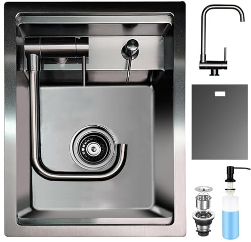 Nascosto Lavandino Bar Cucina con Rubinetto Pieghevole, Lavandino Bar a Vasca Singola Sottopiano in Acciaio Inossidabile Nascosto per Piccole Cucine Bar RV (Black, 30x45x22CM)