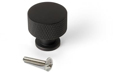 Emuca - Lotto di 10 pomoli per mobili, diametro 30mm, Alluminio, Verniciato nero