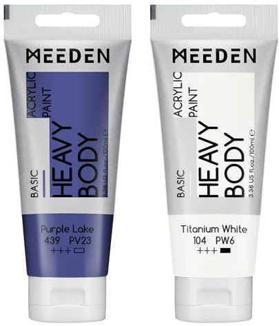 MEEDEN Acrylic Paint Purple Lake: 100ml/3.38oz x 2 with Titanium White | Heavy Body Artist Acrylic Paint Set for Canvas, Wood & Craft, Non-toxic Creamy Art Paint with Titanium White for Mixing