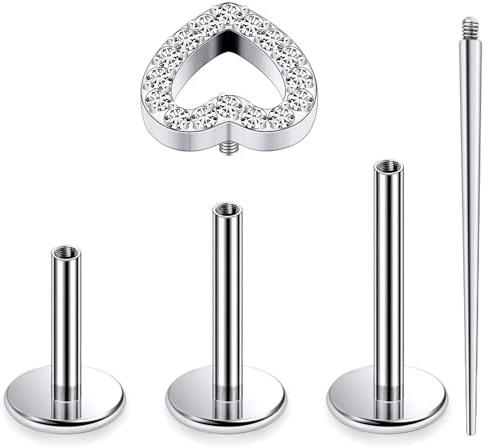 Xnsjeyy 16G Astm F136 Titanium Internal Thread Flat Back Earrings Nose Studs Tragus Forward Helix Conch Cartilage Lobe Earrings Stud Medusa Labret Monroe Lip Ring Piercing Jewelry For Women Men Silver