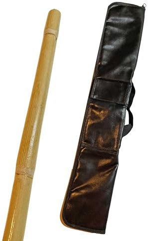 TEKKA BUDO Set Escrima Stock ungeschält mit Waffentasche - 65 cm Rattan Vollkontakt Stick - Ungeschältes Holz mit Außenschale, Kali Arnis