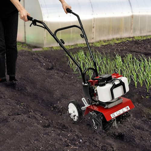 Motoazada de gasolina de 52 cc, 2 tiempos, 1700 W, gran potencia, azada de suelo, cuchillas de acero al manganeso, 22 cm, para uso en granjas, parques, jardines, patios y campos