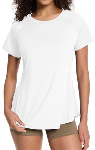 EFFAN Sport Oberteile Sportshirt Damen Kurzarm Tshirt Fitness Sportoberteil Yoga Kleidung Laufshirt Funktionsshirt Sporttop Weiß XL