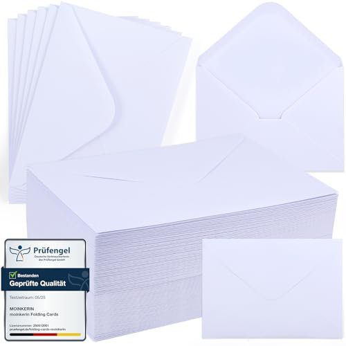 moinkerin 110 Stück Briefumschläge ohne Fenster aus Kraftpapier | DIN B6 120 g/m² Weiß | 110 Stück mit Nassklebung | Für DIY, Hochzeit, Geburtstag （12,5x17,6cm）