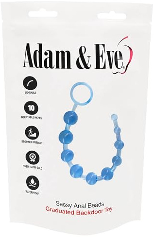 Adam & Eve Sassy Anal Beads, Graduated Beads for Beginners & Experts, Flexible String, Firm Beads for Easy Insertion, Pull Ring for Safe Removal, Anal Toy, Water & Silicone Lube Compatible, 12 Inch
