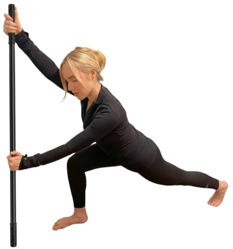 Karma Heart Yoga Stick & Stretching Stick with Super Sturdy Rubber Ends - Bamboo - Black