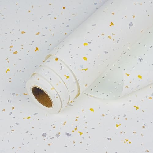 Rouleau de papier cadeau kraft blanc mat avec motif feuille d'or et d'argent 43 cm x 10 m pour anniversaire, mariage, Saint-Valentin, Noël, Nouvel An, vacances