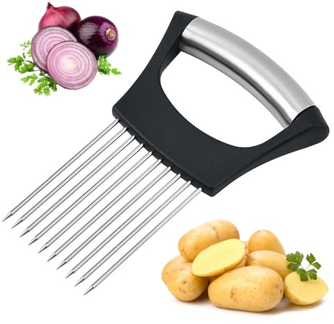 SINZONeu® Forchetta per Cipolle Acciaio Inox - Tagliaverdure Manuale per Cipolle, Pomodori, Patate | 10 Punte