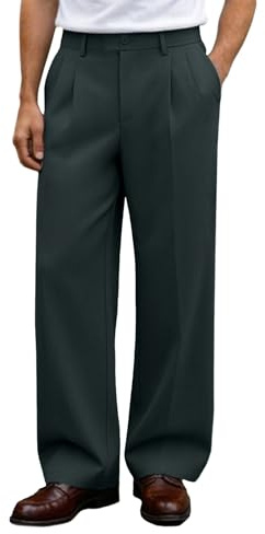 FEDTOSING Mens Pleated Dress Trousers Wide Leg Elastic Waist Baggy Casual Pants Men Relaxed Fit Old Money Slacks for Men