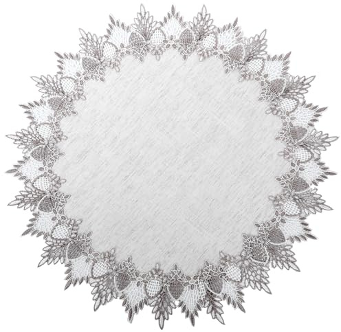 Nappe ronde en lin - 60 x 60 cm - Grand chemin de table en lin - Napperon rond vintage - Tons de terre neutre - Beige - Pour la maison, la cuisine, la salle à manger, la table basse, la commode, le