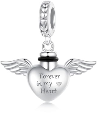 ZUOHUI Abalorios para pulseras Pandora, colgante de plata de ley 925 con forma de corazón y alas, accesorio para crear joyas conmemorativas para cenizas de mascotas(In stock)