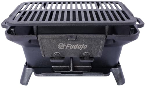 Oval Cast Iron Grill Outdoor, Portable Charcoal Grill and Tabletop Cast Iron Skillet