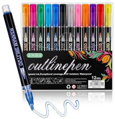12 Colors Glitter Pens - Colouring Outline Pens Markers, Double Line