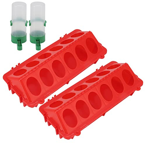 Bebedero y comedero automático para Pollos, Paquete de 2 |Diseño con Tapa abatible para desorden - Alimentación de Aves de Corral |Equipo de PP a Prueba de Salpicaduras para (S Waterer 60ML)