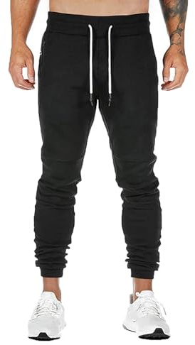 Pantalon de survêtement pour homme avec poches zippées, pantalon de jogging fin pour le sport, les loisirs, matériau stretch respirant, pantalon de course moderne avec bas de jambe étroit, taille