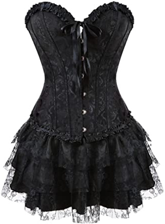 Grebrafan Corset Falda Tul Mujer Rockabilly Disfraces Corsés y Bustiers Bordado (EUR(32-34) S, Negro)
