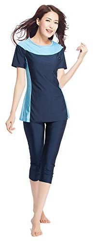 TianMaiGeLun Nuovo Costume da Bagno Musulmano Costume Islamico da Donna a Manica Corta Modest Swimwear Beachwear Burkini Muslim Swimsuit (Blu, S)