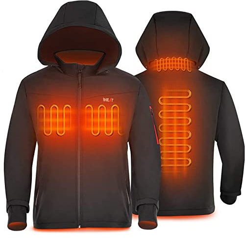 Heated Jacket for Men with Battery QC3.0 14400mAH with Detachable Hood and Waterproof& Windproof Outdoor Soft shell Jackets for Riding Bicycle and Motorcycle, Fishing, Snow Plow