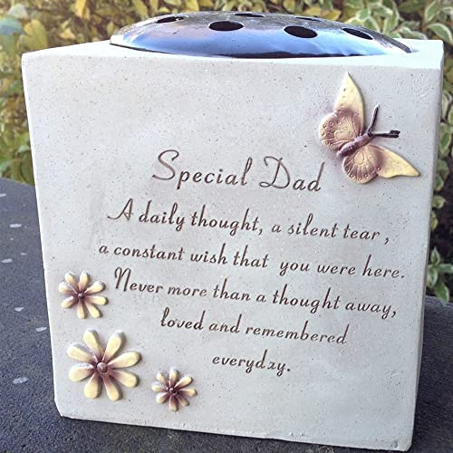 Jarrón para Tumba con Mariposas y Flores, Adorno conmemorativo para Flores, Grabado con un versículo funerario, Resistente a la Intemperie, Adorno de decoración de Tumba de 14 x 15 cm (papá)