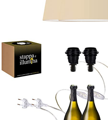 Stappa e illumina Standard x2 Convierta botellas en lámparas en 30 segundos, Botellas con orificio de 15 a 22mm Botellas Magnum Soporte de lámpara de botella E27 para kit de lámpara de botella (2 pcs)