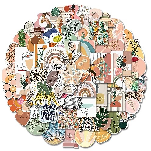 REEKNOKOL 100 Pezzi Stickers Aesthetic, Adesivi Scrapbooking, Sticker Aesthetic, Adesivi Vinilici Impermeabili per Bottiglie d'Acqua, Scrapbooking, Diario, Computer Portatile（Boho 2）