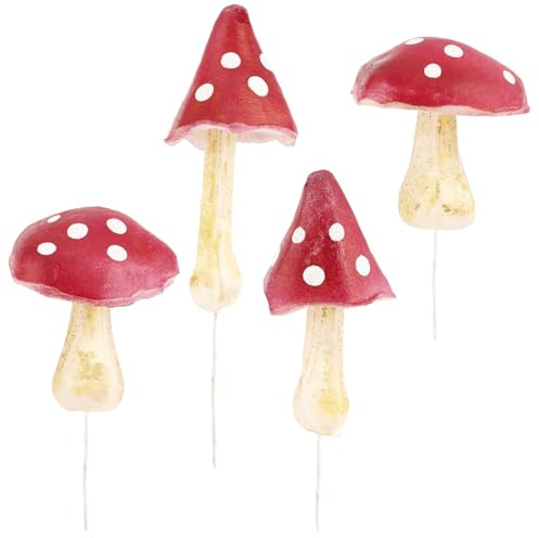 com-four® 4X Amanita muscaria - Setas Artificiales para Insertar en Coronas y arreglos - Setas como excelente decoración otoñal - Setas Artificiales (4X agárico de Mosca)