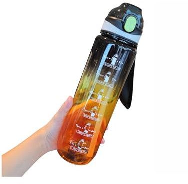 SEASEVEN Water Bottle with Straw 1L,Boys Water Bottles with Straw 1 Litre,Waterbottle Leak-Proof Sports Water Bottle,Plastic Drinks Bottles Toxin Free,Bpa-Free (Black-Orange)