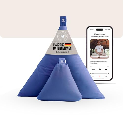 Inner Peace Meditationskissen Set | Dreieck Yoga Kissen & Zabuton Meditationsmatte | Bio Baumwolle | Waschbar|Oeko-TEX Standard 100 | Zen Meditation Set | Mit geführter Meditation (Königsblau)